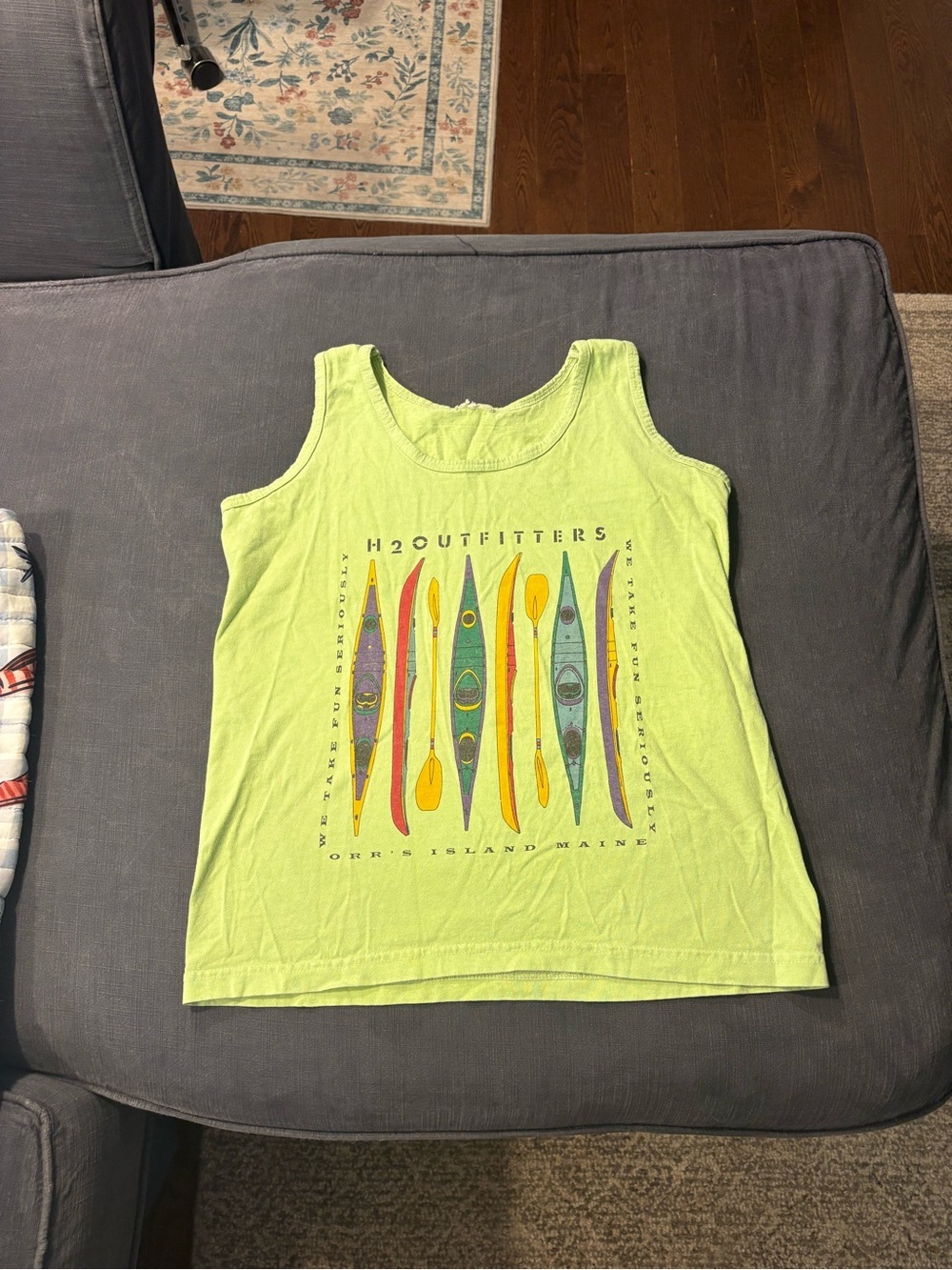 Women’s Maine Lime Green Kayak Graphic Tank Top